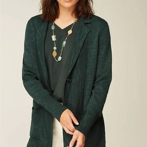 J. Jill Women's Textured Sweater Jacket Grandpa Cardigan L Green Pocket Button